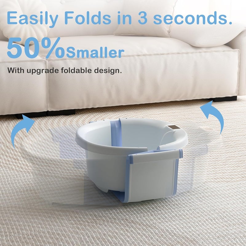 Spluvvly Collapsible Baby Bathtub - Large Baby Bath Tub with Thermometer & Cushion | Travel Portable Newborn Infant Bathtub | Foldable Toddler Bathtub for Baby 0 to 36 Months (Blue) - Image 5